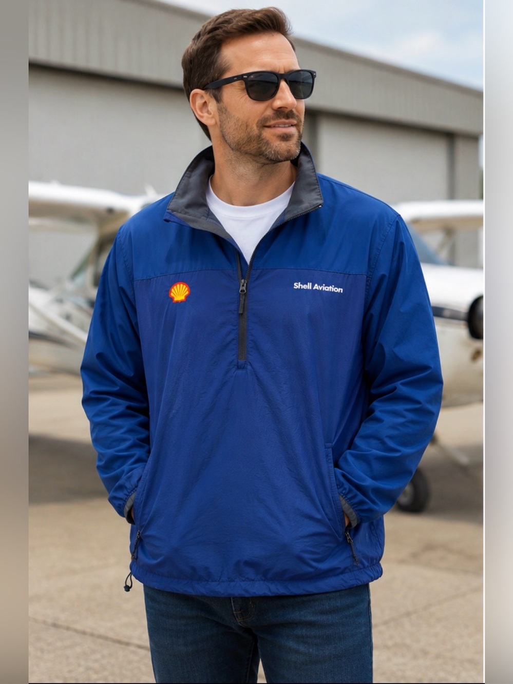 Elevate Shell Aviation Men's Blue Pullover 1/4 Zip Windbreaker Jacket